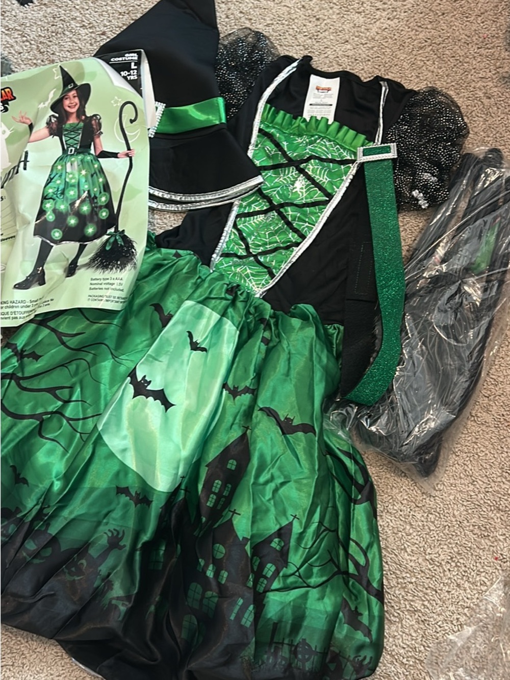 Girl's Light-Up Witch Halloween Costume Full Set - Size Large (10-12 Yrs)